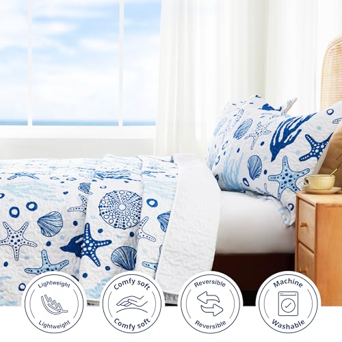 Love's Cabin Coastal Queen Quilt Set - 3-Piece Lightweight Bedspread