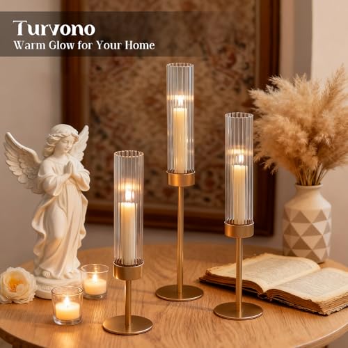 Turvono 6 Pack Gold Hurricane Candle Holders for Table Centerpiece - Elegant Indoor & Outdoor Decor