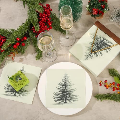 Elyxio 100 Ct Vintage Christmas Tree Napkins 6.5in Disposable, Tree Variation
