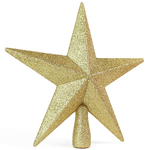 Gold Glitter Star Christmas Tree Topper - 8 Inch Bethlehem Holiday Decor