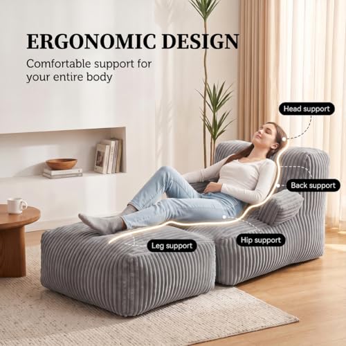Grey Giant Bean Bag Chair for Living Room & Lounge - MaxiBean