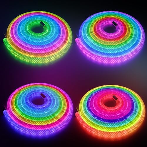 10ft USB LED Rope Lights, 360° RGB Music Sync Neon Lighting for Gaming Rooms