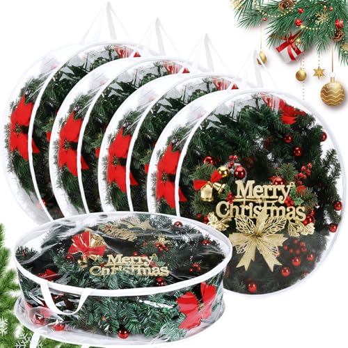 Shappy 6 Pcs Clear 24in Christmas Wreath Storage Bags with Dual Zippers