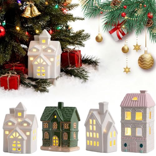LED Lighted Ceramic White Christmas Village House Tabletop Figurine