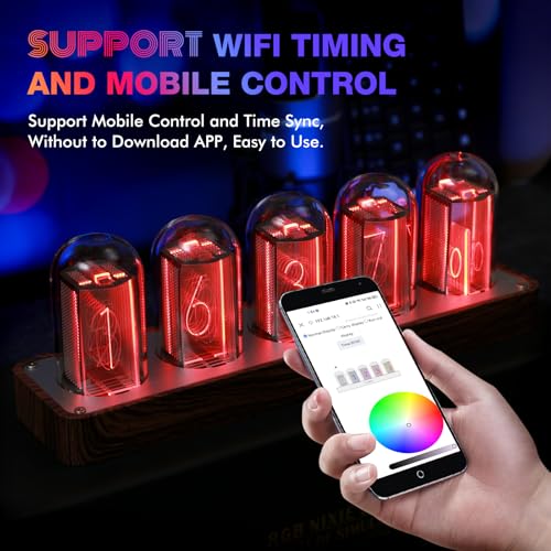 RGB Walnut Wood Digital Clock with Wi-Fi Sync, Alarm and Timer
