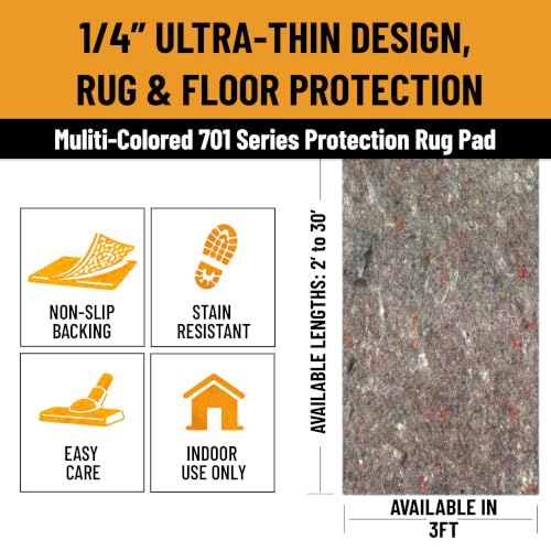 3' x 7' Non-Slip Rug Pad, 1/4 Inch Thick Dual Surface Felt and Rubber Gripper