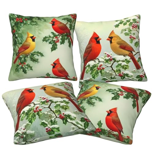 Verdiqor Cardinal Pillow Covers Set of 4 18x18 Inch Christmas Holiday Decor