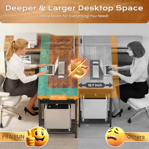 55-Inch L-Shaped Computer Desk with Power Outlets, USB Port & 3 Storage Drawers