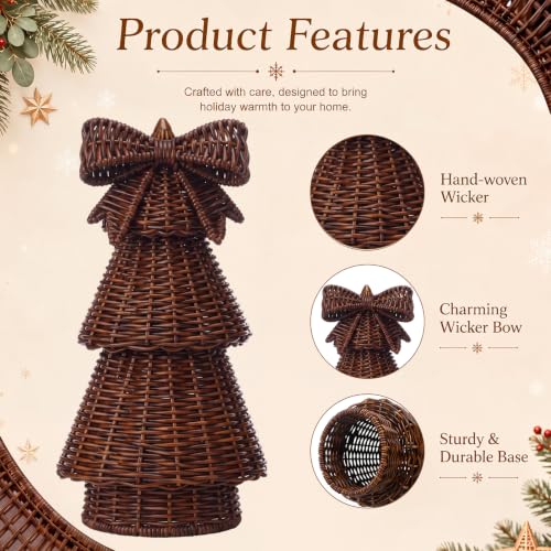 Bucherry 2 Pcs Rustic Rattan Christmas Trees Dark Brown Holiday Decor