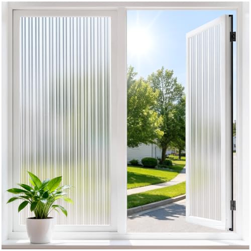 Reeded Glass Privacy Film - Frosted Static Cling Window Film, 17.5" x 78.7", UV Blocking for Home & Office