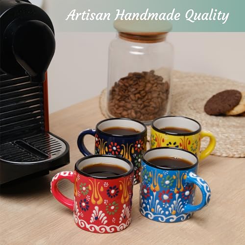 SULTAN'S GARDEN Handmade Ceramic Espresso Cups Set of 4, 5 Oz, Multicolor, Microwave & Dishwasher Safe by Elyese