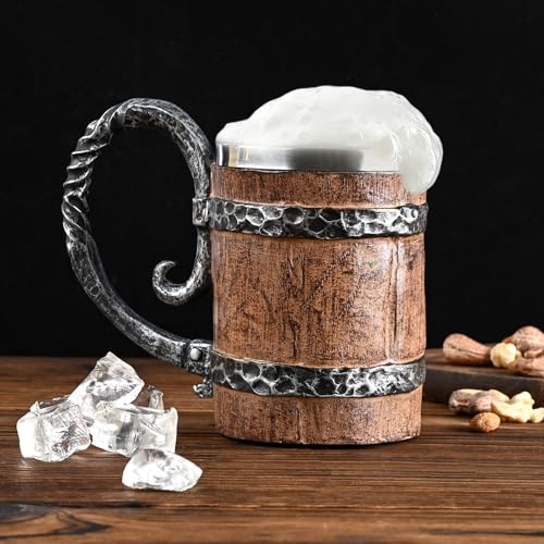 Ocean Ice 19oz Vintage Wooden Barrel Beer Mug - Double Wall Freezer-safe Tankard