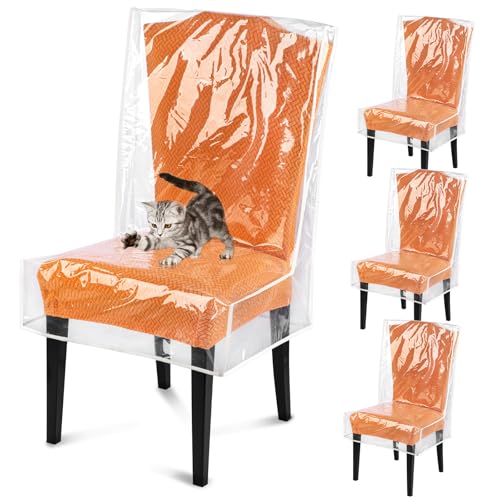 Clear Plastic Dining Chair Covers - 4 Pack Waterproof Seat Protectors