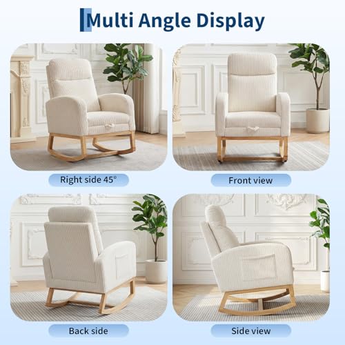Corduroy Nursery Rocking Chair with Adjustable Footrest and Side Pocket