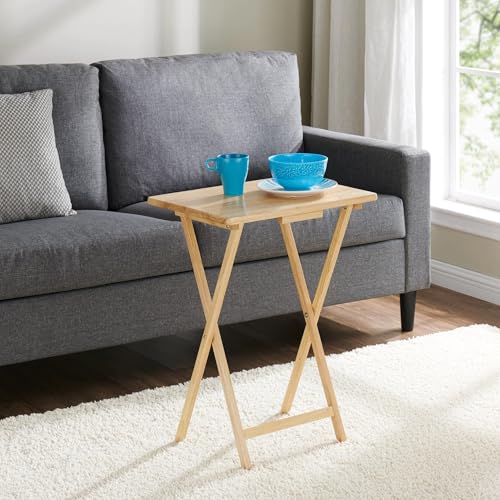 2-Piece Folding Tray Table Set, Solid Rubberwood Portable Snack Tables