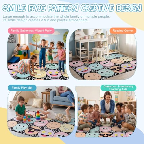 Pastel Smile Face Classroom Rug 5x7 ft Non-Slip Educational Play Mat