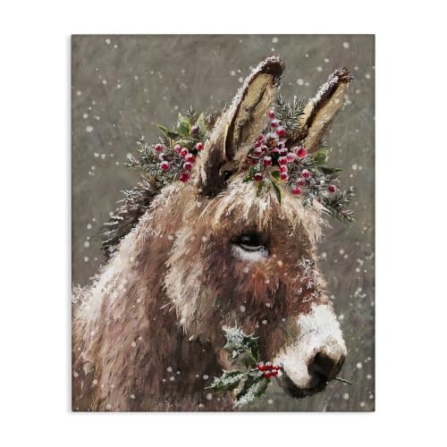 Winter Donkey Snow Falling Canvas Wall Art - 48"L x 36"W Holiday Decor