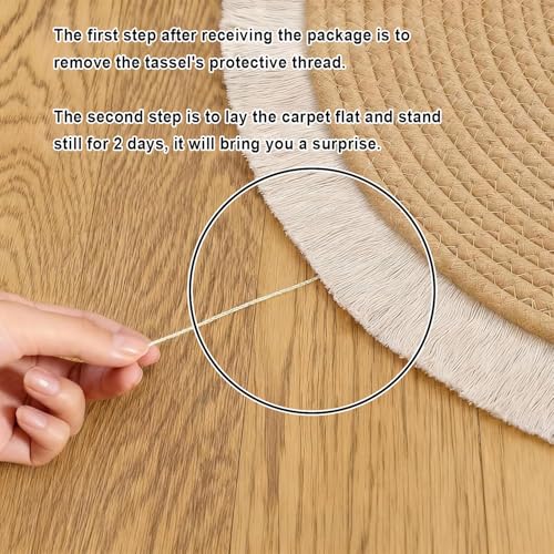 Round Woven Cotton Rope Area Rug for Cats - Washable Vintage Tassel Rug