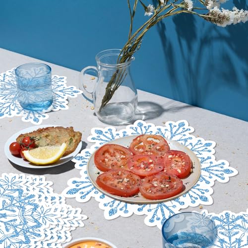 Snowflake Placemats Set - Blue Disposable Paper Placemats for Christmas & Winter Tables (24 Pack) Adirasenotek