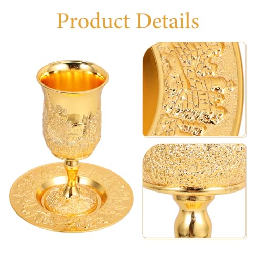 Silver-Plated Kiddush Cup and Saucer Set - 5oz Embossed Wine Goblet
