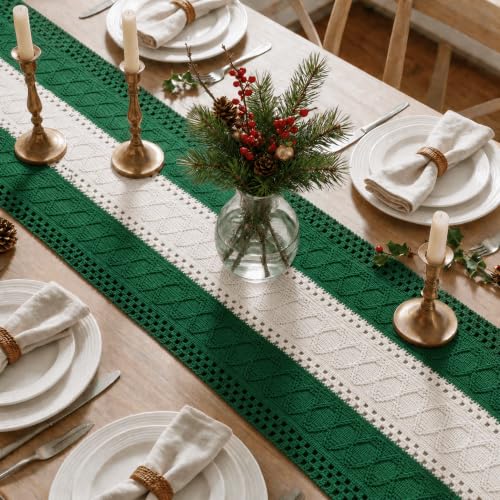 Dark Green Farmhouse Woven Table Runner 12x36 Inch - Artoid Mode