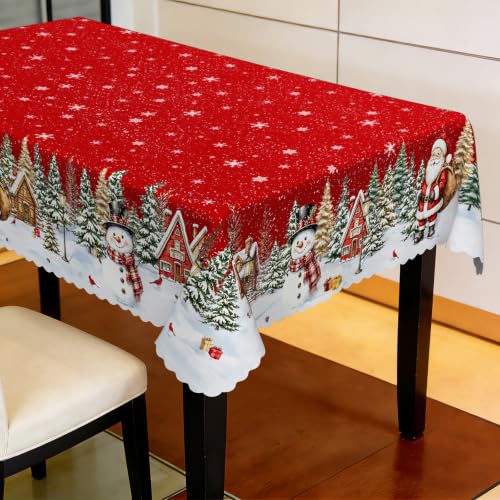 QCHDLN Red Santa Christmas Table Cloth 84x60 Inches Rectangular Holiday Decor