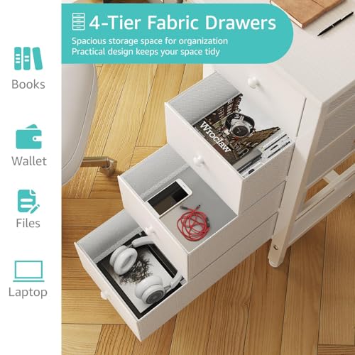Small White Computer Desk with 4 Fabric Drawers, 40-Inch Writing Table