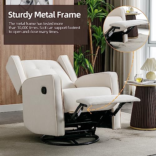 Swivel Glider Recliner Chair for Nursery and Living Room, White