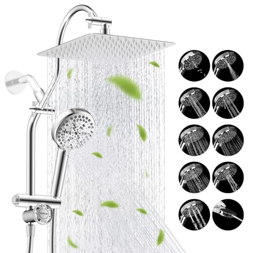 10-Inch Rainfall Shower Head and Handheld Combo with 4-Way Diverter