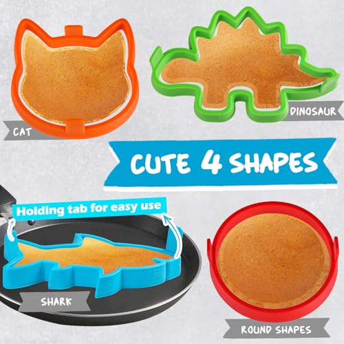 Silicone Pancake Molds 4 Pack Nonstick Fun Animal Shapes for Griddle