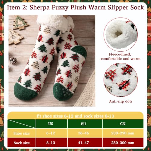 Lounsweer Christmas Sherpa Throw Blanket & Slipper Socks Vintage Tree Set