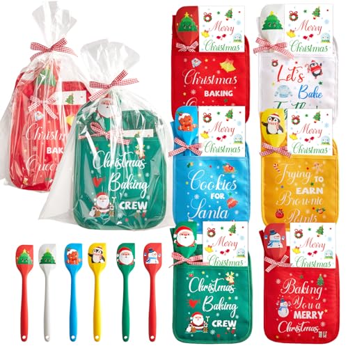 Christmas Pot Holders with Pockets & Silicone Spatulas Set – Heat-Resistant Oven Mitts Gift Pack