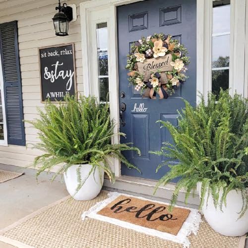 White Floral Front Door Wreath - 22-Inch Farmhouse Porch & Home Decor