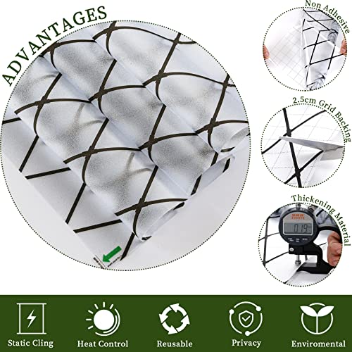 Frosted Black Lattice Window Film - Static Cling Privacy Film 17.7x78.7