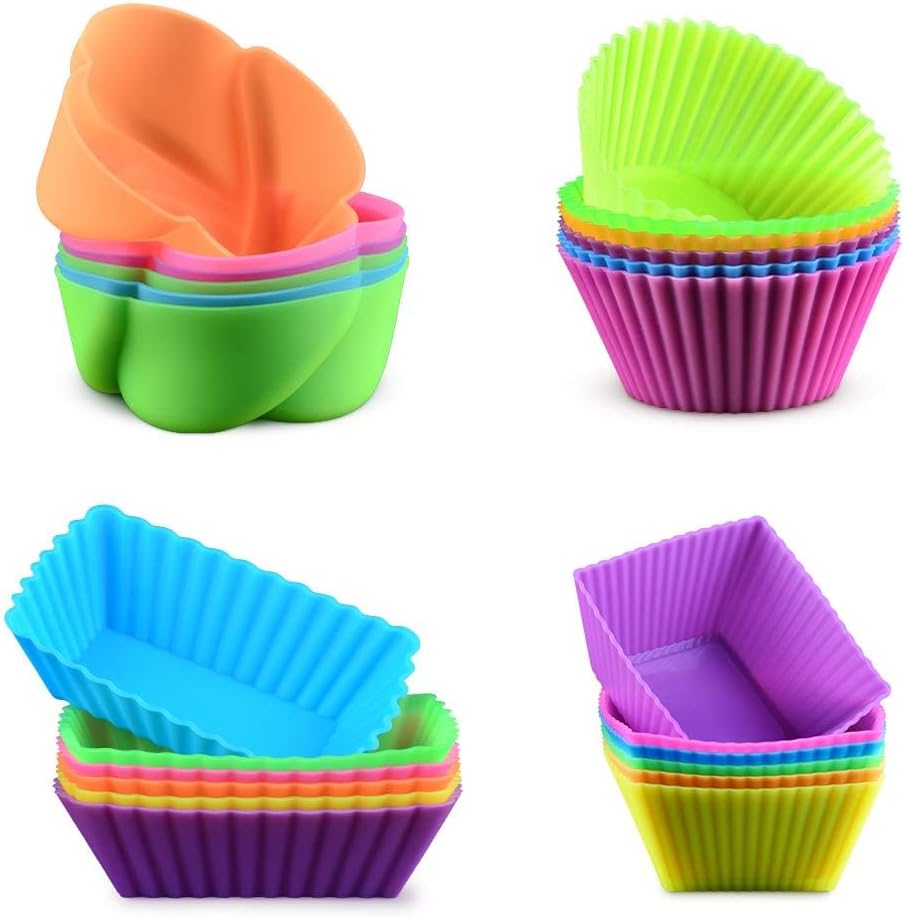 Silicone Baking Cups by [Brand Name] - 24 Pcs Reusable Food-Grade Cupcake Liners in Various Shapes