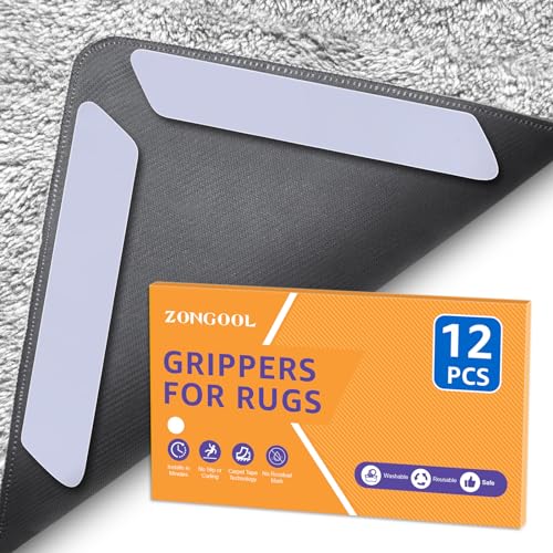 Non-Slip Rug Grippers 12-Pack - Washable Double-Sided Carpet Tape