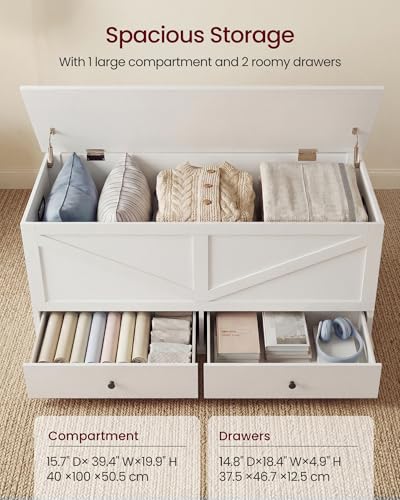 Farmhouse Storage Bench with 2 Fabric Drawers and Safety Hinged Lid