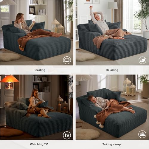50-Inch Oversized Corduroy Chaise Lounge Chair, Dark Grey Sleeper Couch