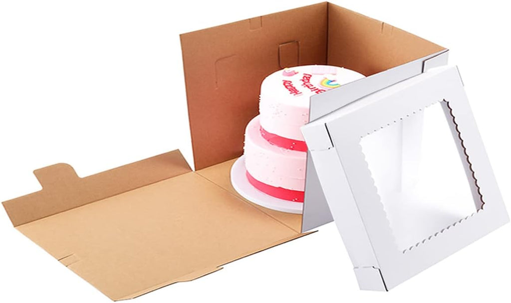 Skiennix Tall Cake Boxes - Sturdy 14x14x12 Inch Wedding Cake Carrier | 2 Pack with Window
