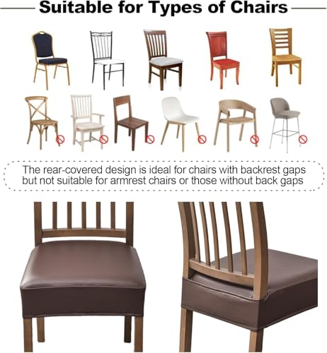Set of 6 Waterproof PU Leather Dining Chair Covers - Removable & Washable
