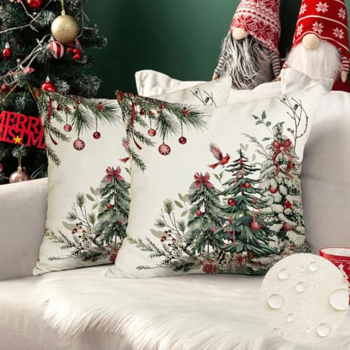 RABUSOFA Waterproof Christmas Pillow Covers 18x18 Green Set of 2 Outdoor Decor