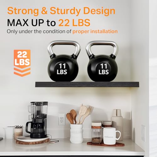 BAYKA Floating Shelves for Wall - Rustic Wood Hanging Shelves, Set of 3 (Black, 15.7in)