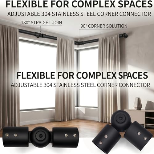 Adjustable Corner Curtain Rod Connector for 1-Inch Rods, 2-Pack Black