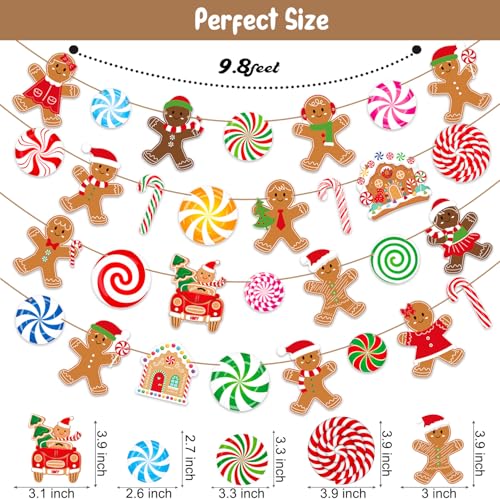 Gingerbread Peppermint Candy Banner 4-Piece Xmas Wall Decor Set