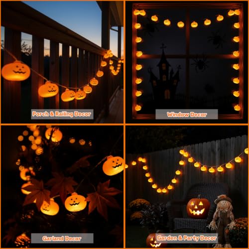 Halloween Pumpkin String Lights - 10ft 20 LED Battery Operated Jack-O-Lantern