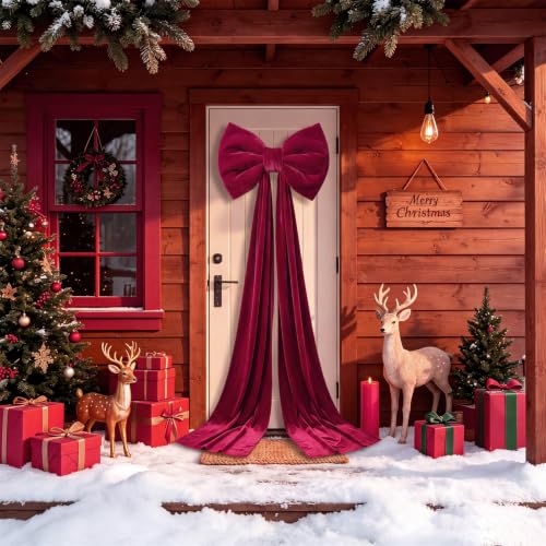 Large Red Velvet Christmas Tree Topper Bow with Long Tails