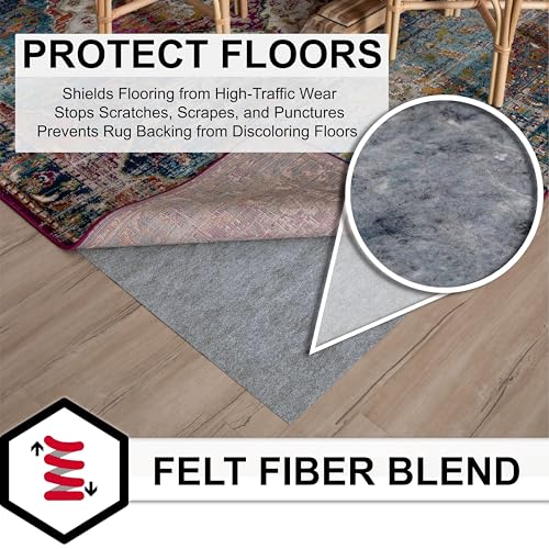8' x 10' Non-Slip Rug Pad, 1/8" Low Profile Felt and Rubber Cushion