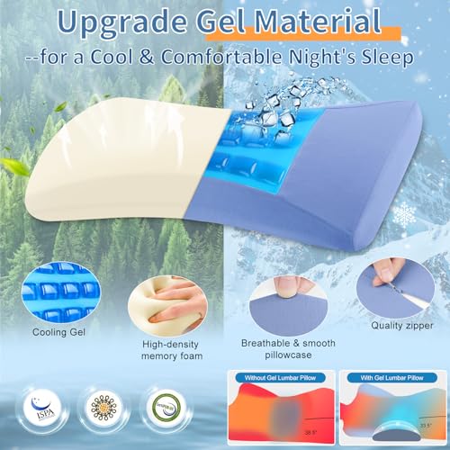 Cooling Gel Lumbar Support Pillow for Bed Lower Back Pain Relief - Memory Foam