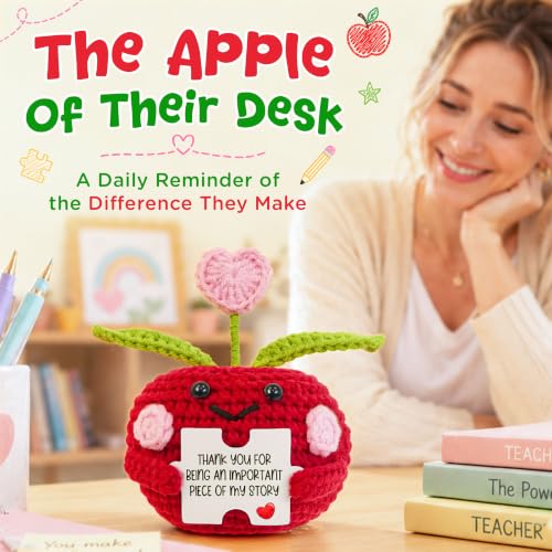 Handmade Crochet Apple Teacher Gift - Emotional Support Desk Decor
