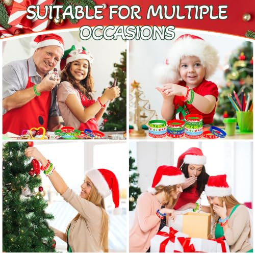 PURPERCAT Red Silicone Holiday Wristbands Bulk - Party Favors, Rubber Bracelets